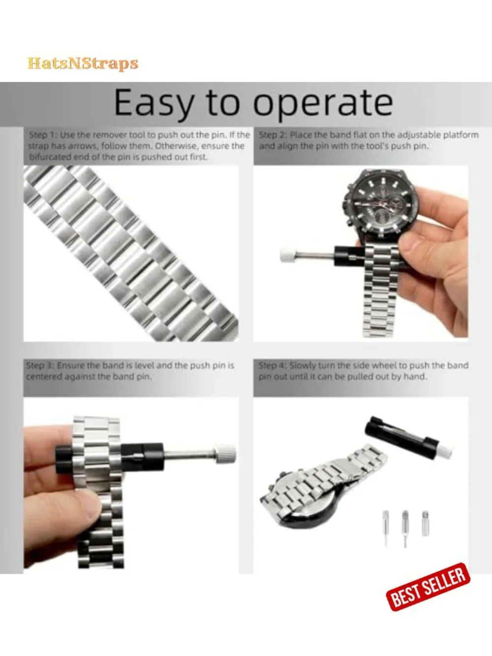 Watch Link Removal Kit - Band Adjust Tool with Extra Pins